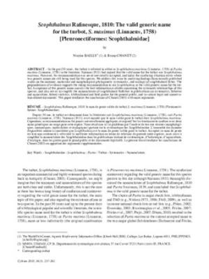 Scophthalmus Rafinesque, 1810: The valid generic name for the turbot, S. maximus (Linnaeus, 1758) [Pleuronectiformes: Scophthalmidae]