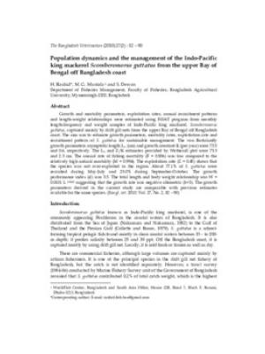 Population dynamics and the management of the Indo-Pacific king mackerel Scomberomorus guttatus from the upper Bay of Bengal off Bangladesh coast