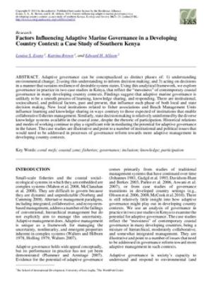 Factors influencing adaptive marine governance in a developing country context: a case study of Southern Kenya