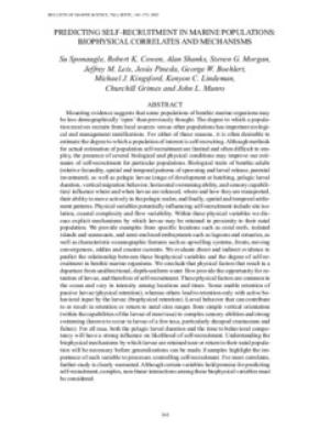 Predicting self-recruitment in marine populations: biophysical correlates and mechanisms