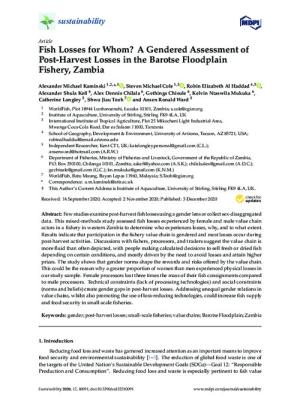 Fish losses for whom? A gendered assessment of post-harvest losses in the barotse floodplain fishery, Zambia
