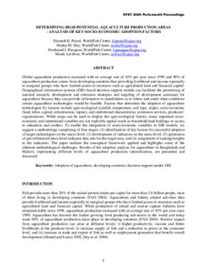Determining high potential aquaculture production areas:  analysis of key socio-economic adoption factors