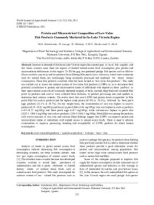 Protein and micronutrient composition of low value fish products commonly marketed in the Lake Victoria region