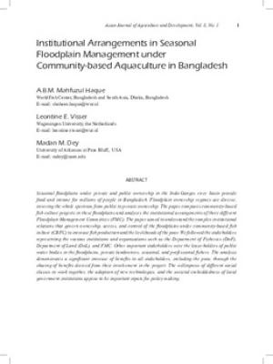 Institutional arrangements in seasonal floodplain management under community-based aquaculture in Bangladesh