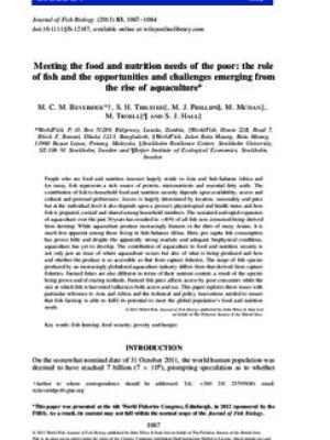 Meeting the food and nutrition needs of the poor: the role of fish and the opportunities and challenges emerging from the rise of aquaculture