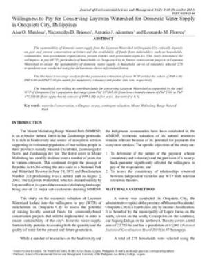 Willingness to pay for conserving Layawan watershed for domestic water supply  in Oroquieta City, Philippines