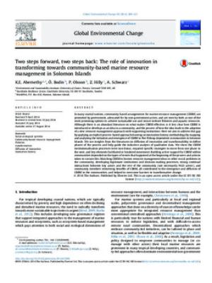 Two steps forward, two steps back: The role of innovation in transforming towards community-based marine resource management in Solomon Islands