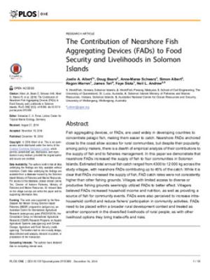 The contribution of nearshore fish aggregating devices (FADs) to food security and livelihoods in Solomon Islands