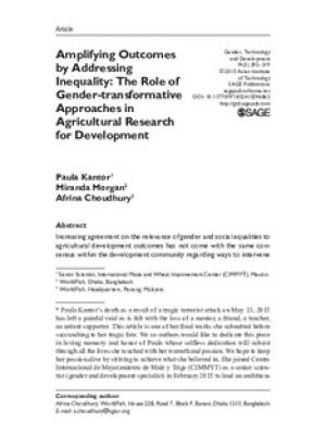 Amplifying outcomes by addressing inequality: The role of gender-transformative approaches in agricultural research for development