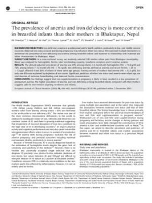 The prevalence of anemia and iron deficiency is more common in breastfed infants than their mothers in Bhaktapur, Nepal