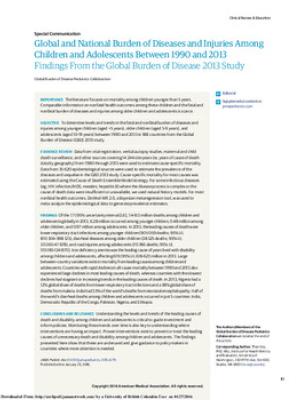 Global and national burden of diseases and injuries among children and adolescents between 1990 and 2013: Findings from the global burden of disease 2013 study