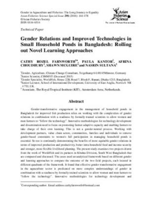 Gender relations and improved technologies in small household ponds in Bangladesh: Rolling out novel learning approaches