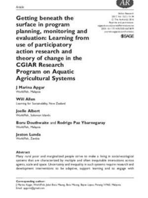 Getting beneath the surface in program planning, monitoring and evaluation: Learning from use of participatory action research and theory of change in the CGIAR Research Program on Aquatic Agricultural Systems