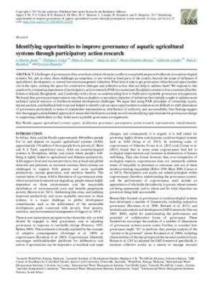 Identifying opportunities to improve governance of aquatic agricultural systems through participatory action research