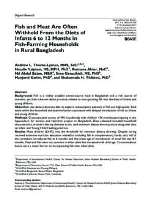 Fish and meat are often withheld from the diets of infants 6 to 12 months in fish-farming households in rural Bangladesh