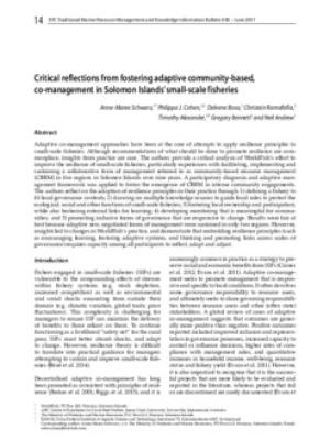 Critical reflections from fostering adaptive community-based, co-management in Solomon Islands' small-scale fisheries