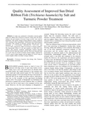Quality assessment of improved sun dried ribbon fish (Trichiurus haumela) by salt and turmeric powder treatment