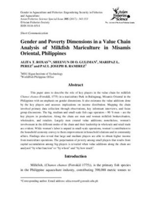 Gender and poverty dimensions in a value chain analysis of milkfish mariculture in Misamis Oriental, Philippines