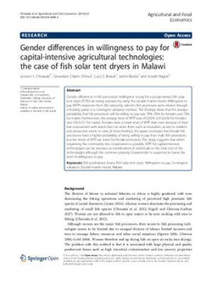 Gender differences in willingness to pay for capital-intensive agricultural technologies: the case of fish solar tent dryers in Malawi