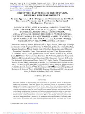 Innovation platforms in agricultural research for development: Ex-ante appraisal of the purposes and conditions under which innovation platforms can contribute to agricultural development outcomes