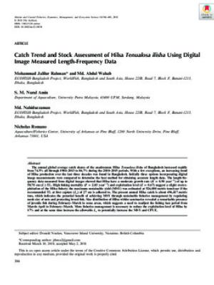 Catch trend and stock assessment of Hilsa Tenualosa ilisha using digital image measured length-frequency data
