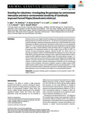 Breeding for robustness: Investigating the genotype-by-environment interaction and micro-environmental sensitivity of Genetically Improved Farmed Tilapia (Oreochromis niloticus)