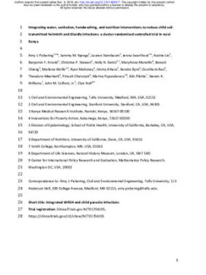 Integrating water, sanitation, handwashing, and nutrition interventions to reduce child soil-transmitted helminth and Giardia infections: a cluster-randomized controlled trial in rural Kenya