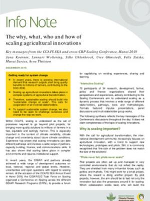 The why, what, who and how of scaling agricultural innovations: Key messages from the CCAFS SEA and cross-CRP Scaling Conference, Hanoi 2018