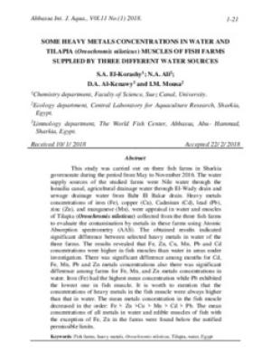 Some heavy metals concentrations in water and tilapia (Oreochromis Niloticus) muscles of fish farms supplied by three different water sources