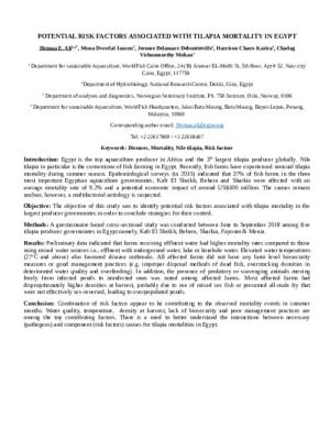 Potential risk factors associated with tilapia mortality in Egypt