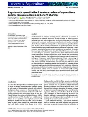 A systematic quantitative literature review of aquaculture genetic resource access and benefit sharing