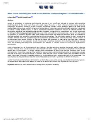 When should restocking and stock enhancement be used to manage sea cucumber fisheries?