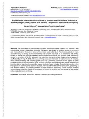 Experimental evaluation of co-culture of juvenile sea cucumbers, Holothuria scabra (Jaeger), with juvenile blue shrimp, Litopenaeus stylirostris (Stimpson).