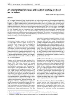 An external check for disease and health of hatchery-produced sea cucumbers.