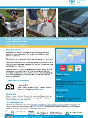 Field Evaluation of a Passive Aeration System on productivity of Nile Tilapia polyculture in ponds: Project Brief - Final Report January 2016 to November 2019
