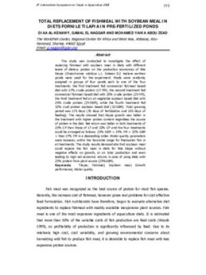 Total replacement of fishmeal with soybean meal in diets for Nile tilapia in pre-fertilized ponds