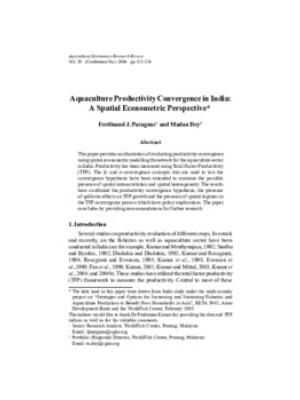 Aquaculture Productivity convergence in India: A Spatial Econometric Perspective