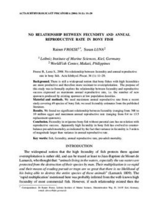 No relationship between fecundity and annual reproductive rate in bony fish