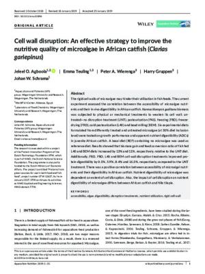 Cell wall disruption: An effective strategy to improve the nutritive quality of microalgae in African catfish (Clarias gariepinus)