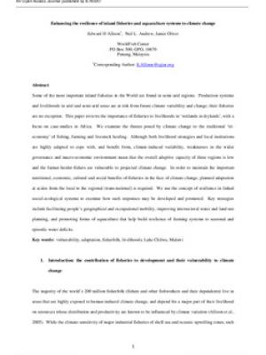 Enhancing the resilience of inland fisheries and aquaculture systems to climate change