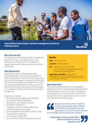 Aquaculture technologies and best management practices training program