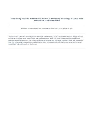 Substituting outdated methods: Adoption of contemporary technology for Small Scale Aquaculture (SSA) in Myanmar