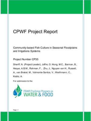 Community based fish culture in seasonal floodplains and irrigation systems