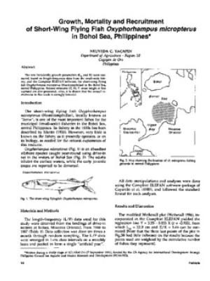 Growth, mortality and recruitment of short-wing flying fish Oxyphorhampus micropterus in Bohol Sea, Philippines