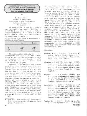 Assessment of Pterocaesio Pisang (Bleeker, 1853; family Caesionidae) at APO and Sumilon Islands in central Visayas, Philippines