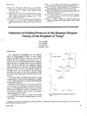 Indicators of fishing pressure in the deepsea snapper fishery of the Kingdom of Tonga