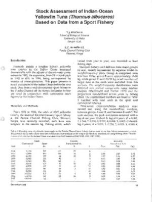 Stock assessment of Indian Ocean yellowfin tuna (Thunnus albacares) based on data from a sport fishery