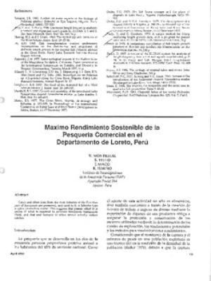 Maximo rendimiento sostenible de la pesqueria comercial en el Departamento de Loreto, Peru