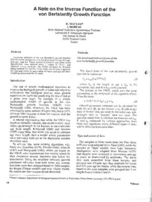 A note on the inverse function of the von Bertalanffy growth function