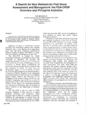 A search for new methods for fish stock assessment and management: the FSA-CRSP overview and Philippine activities